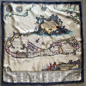 Vintage Trimingham’s Bermuda Silk Scarf – Rare Bermuda Map Print – 26” Square